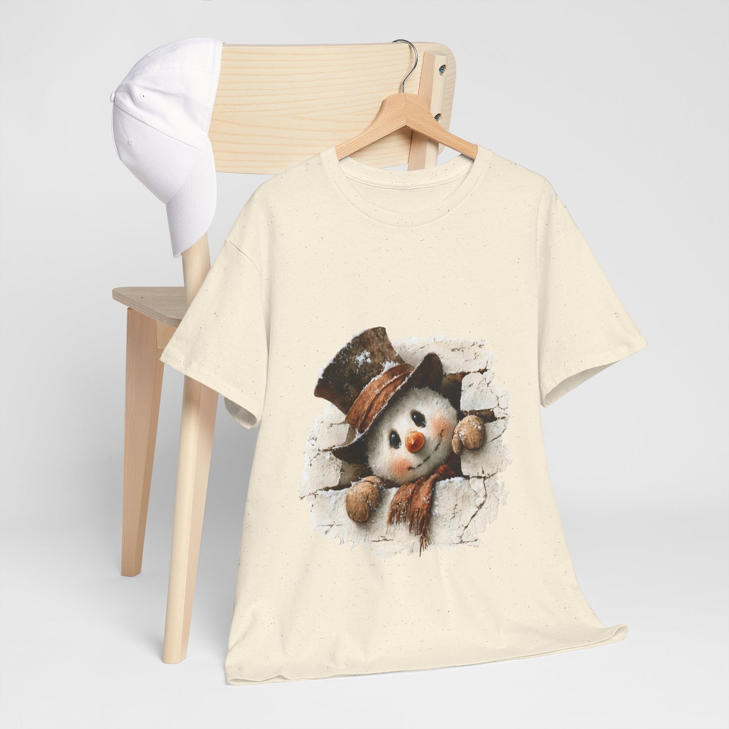 Peeking Snowman Christmas T-Shirt - Vintage Snowman in Torn Paper Tee