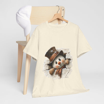 Peeking Snowman Christmas T-Shirt - Vintage Snowman in Torn Paper Tee
