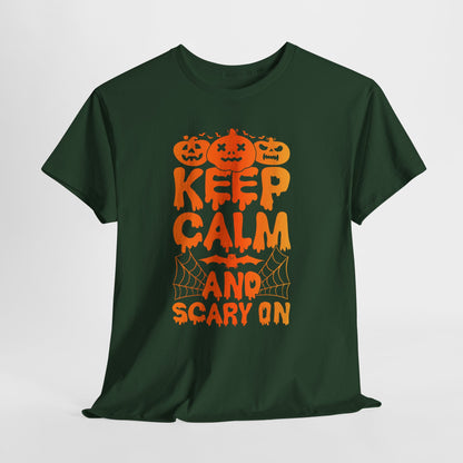Keep Calm and Scary On - Halloween T-Shirt Pumpkin Bat
