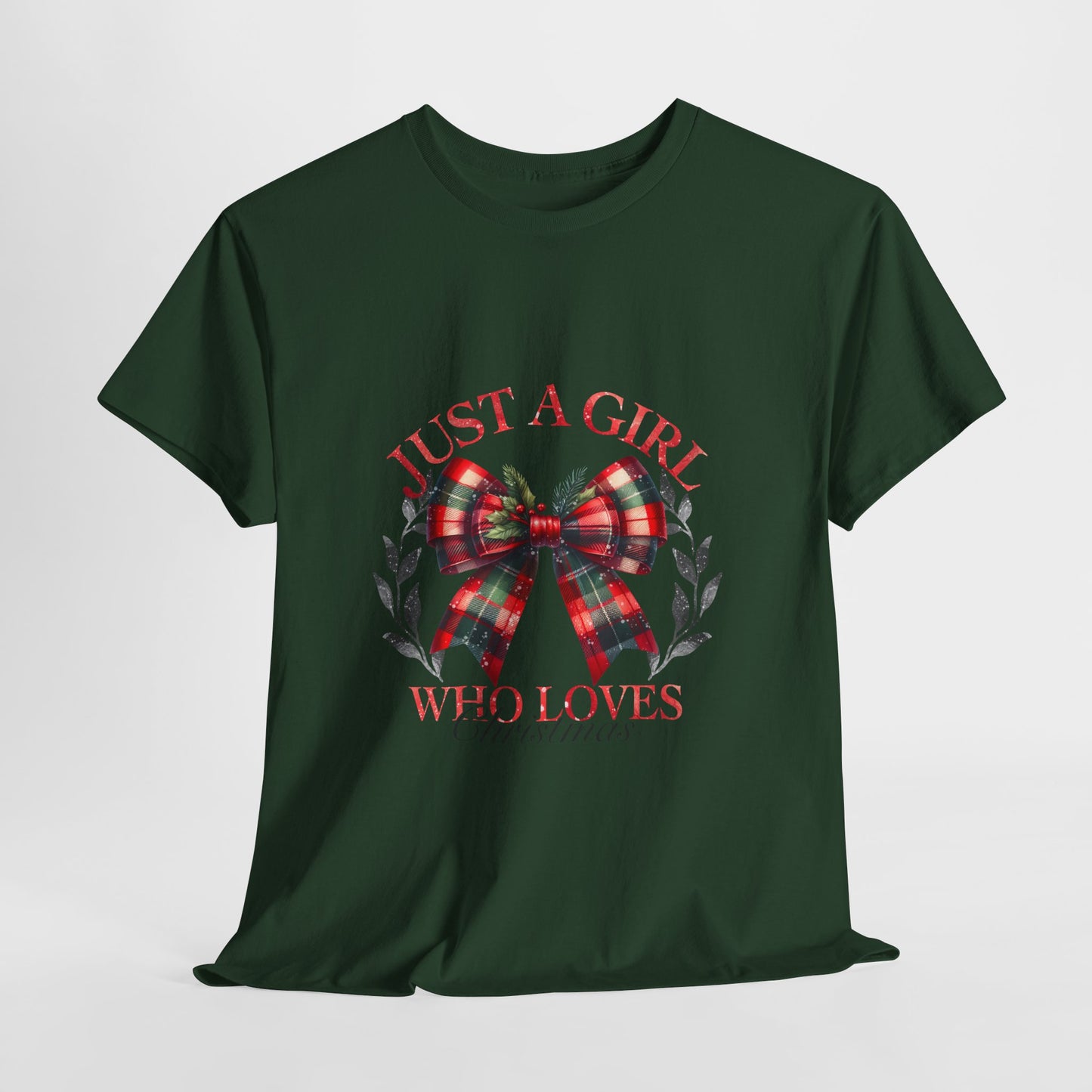 Just a Girl Who Loves Christmas - Tartan Plaid Bow Wreath Tee