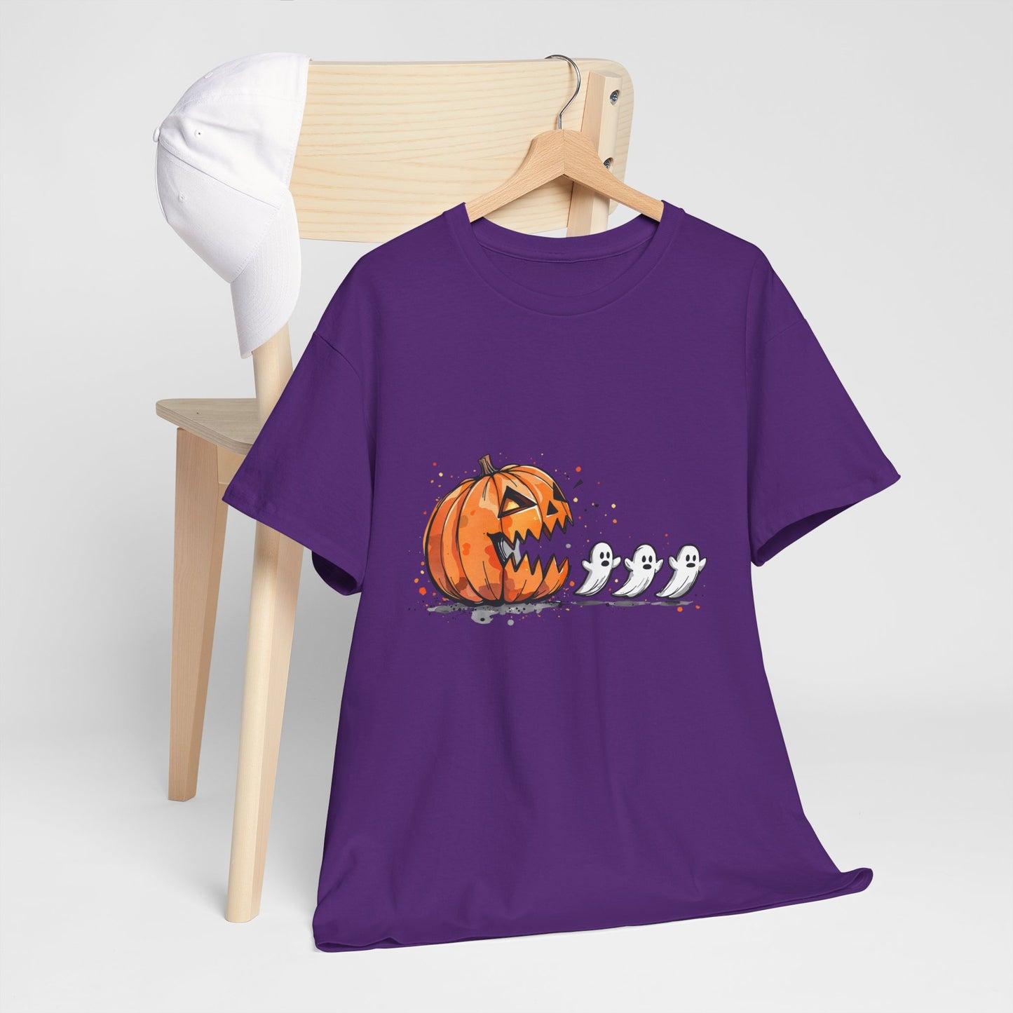Pumpkin vs Ghosts Halloween T-Shirt - Jack-O-Lantern Chasing Ghosts