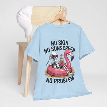No Skin No Sunscreen T-Shirt - Skeleton Flamingo Summer Tee