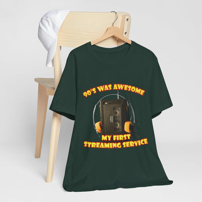 Koszulka z napisem „Mój pierwszy serwis streamingowy” – retro odtwarzacz kaset