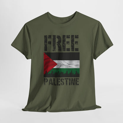 Palästinensisches Flaggen-Shirt mit Stadt-Skyline - Free Palestine Tee, Urban Grunge Protest T-Shirt für Aktivisten &amp; Menschenrechtsunterstützer