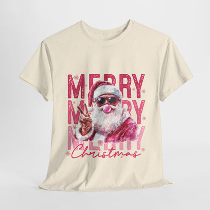 Cool Santa Bubblegum T-Shirt - Pink Merry Christmas Tee