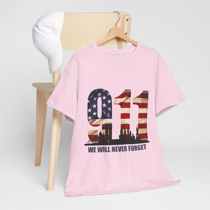 9/11 Memorial Shirt - American Flag NYC Skyline - We Will Never Forget Tribute T-Shirt