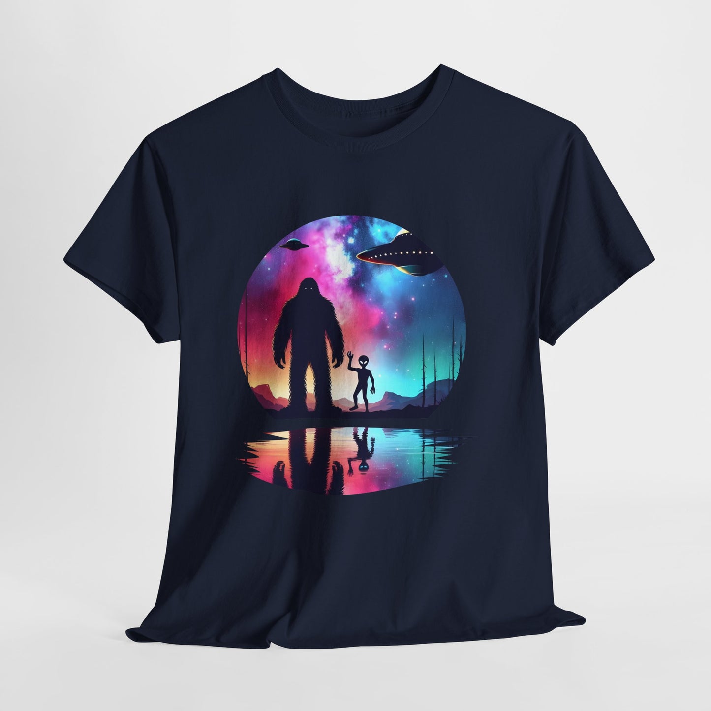 Koszulka z motywem przyjaźni Wielkiej Stopy i Obcych – Retro Vaporwave Galaxy UFO