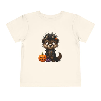 Goth Pup Kids Halloween T-Shirt - Puppy & Jack O' Lantern Toddler Tee