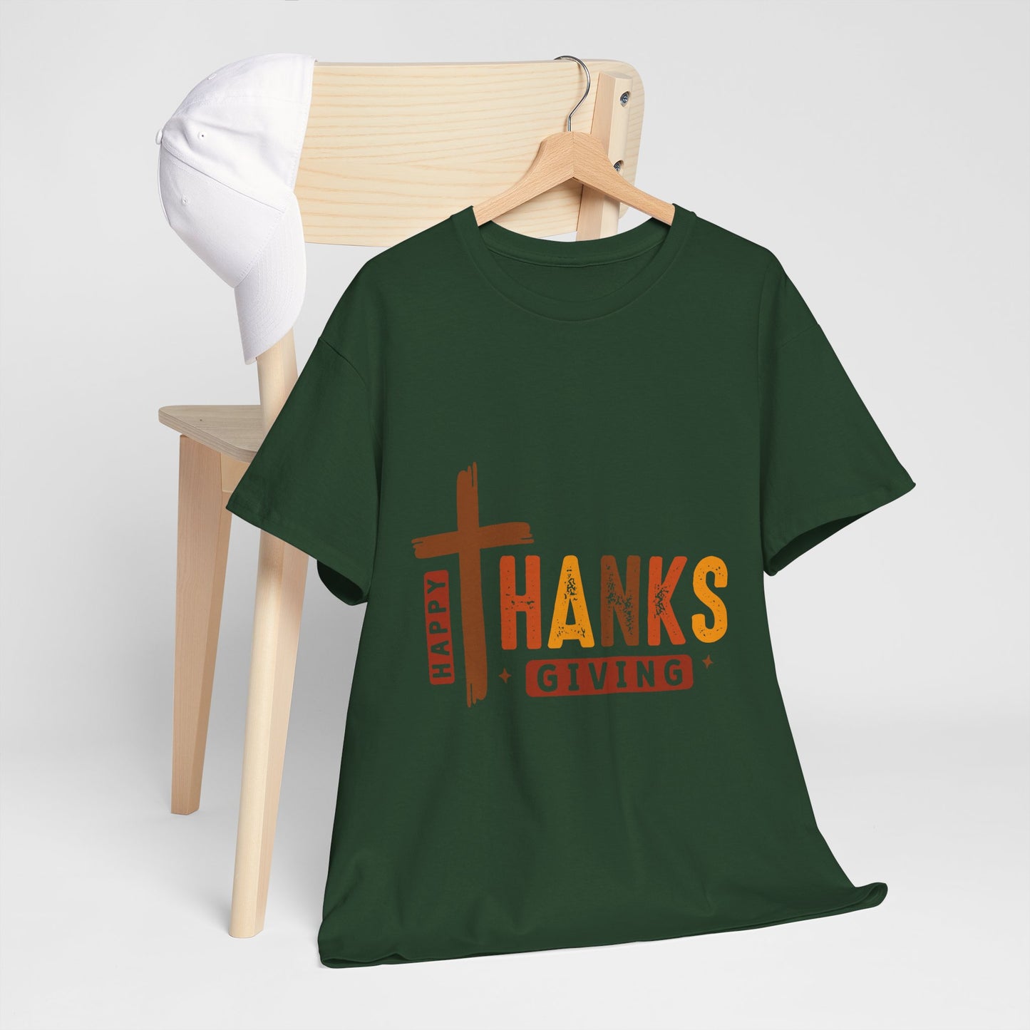 Christian Thanksgiving T-Shirt - Faith-Based “THANKS” Cross Jesus Tee