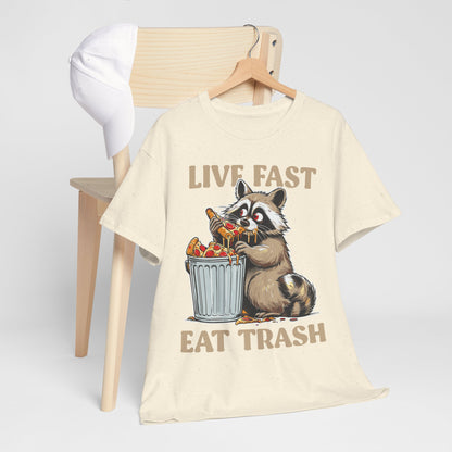 Live Fast Eat Trash Raccoon T-Shirt - Funny Pizza Meme Tee