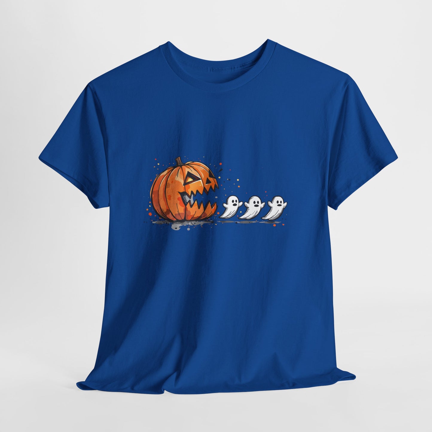 Pumpkin vs Ghosts Halloween T-Shirt - Jack-O-Lantern Chasing Ghosts