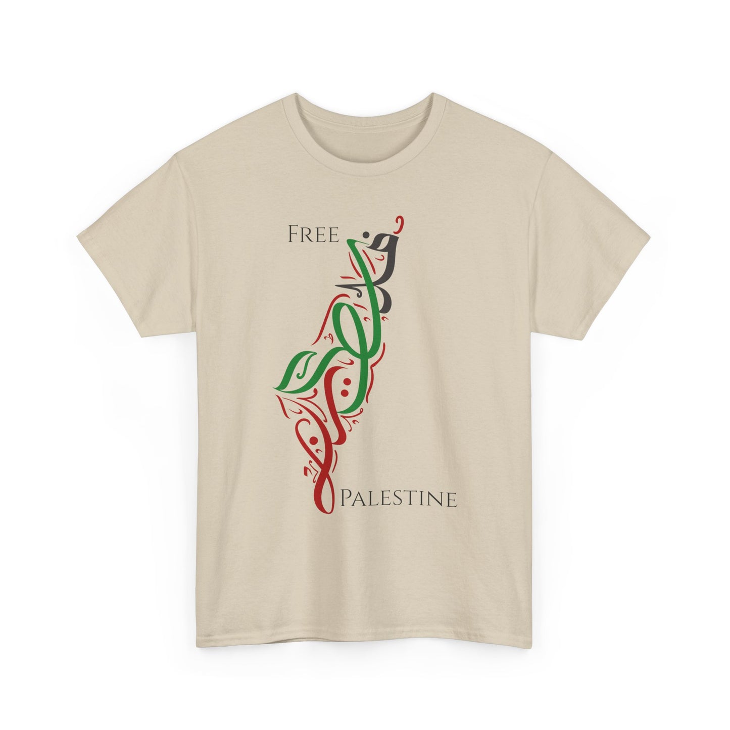 Free Palestine Map T-Shirt - Artistic Palestinian Calligraphy Solidarity Tee