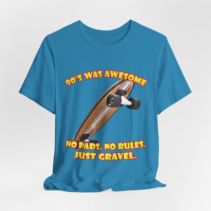 Koszulka do skateboardingu „No Pads No Rules” – koszulka Gravel z lat 90.
