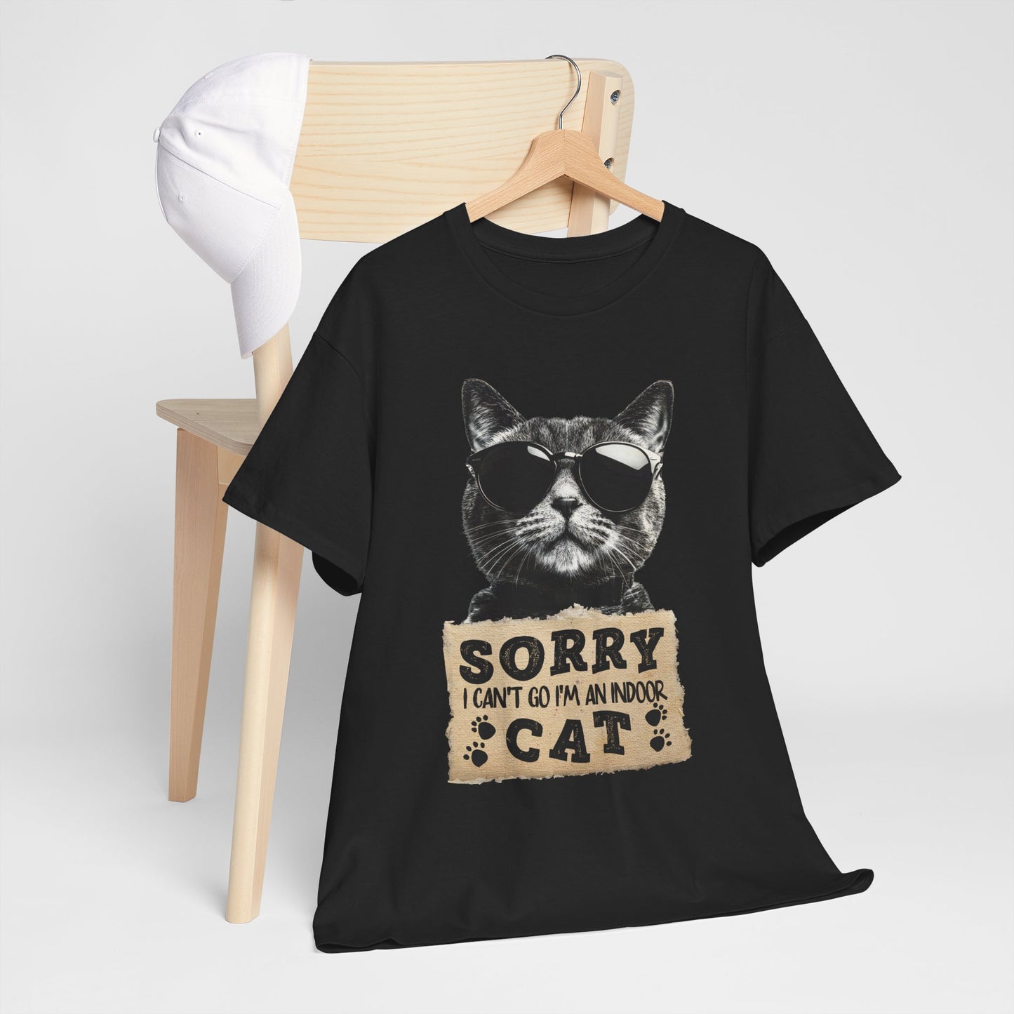 Indoor Cat T-Shirt - Sorry I Can't Go Meme Tee