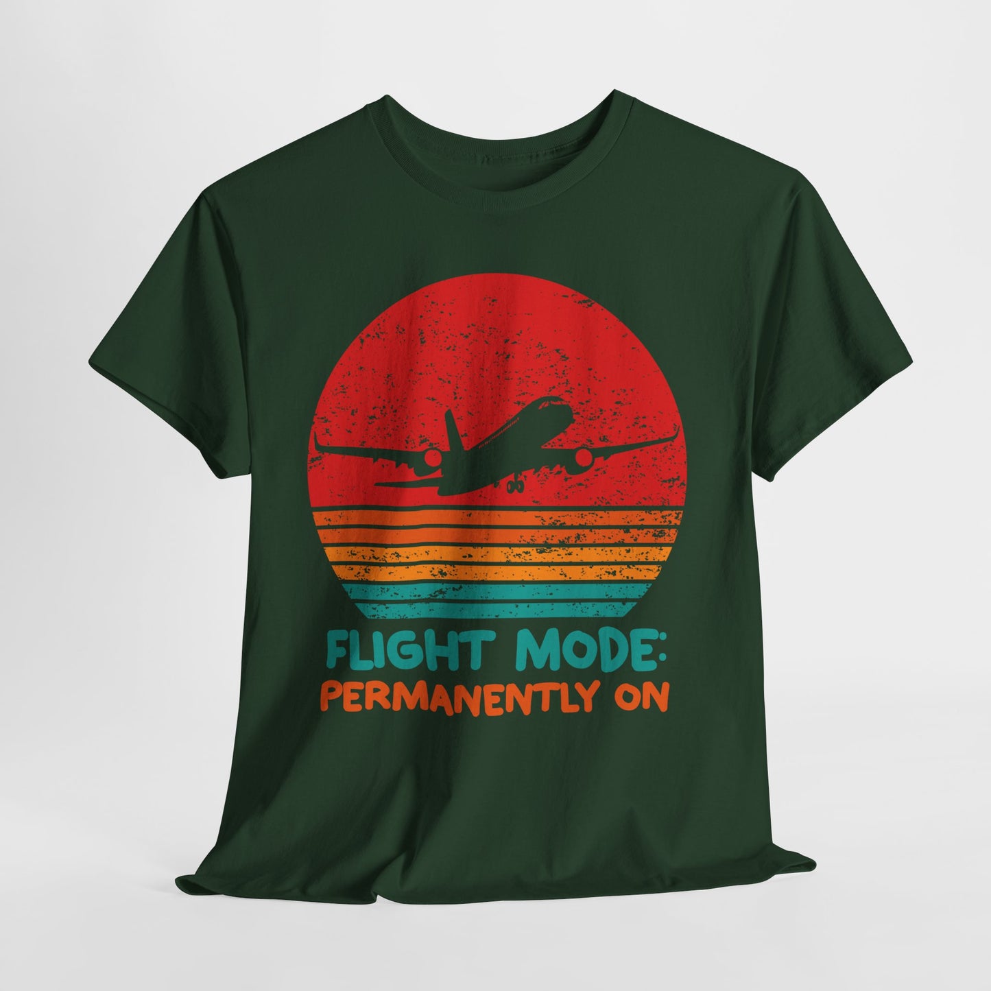 Flight Mode Permanently On T-Shirt - Funny Jet Lag Retro Sunset Tee