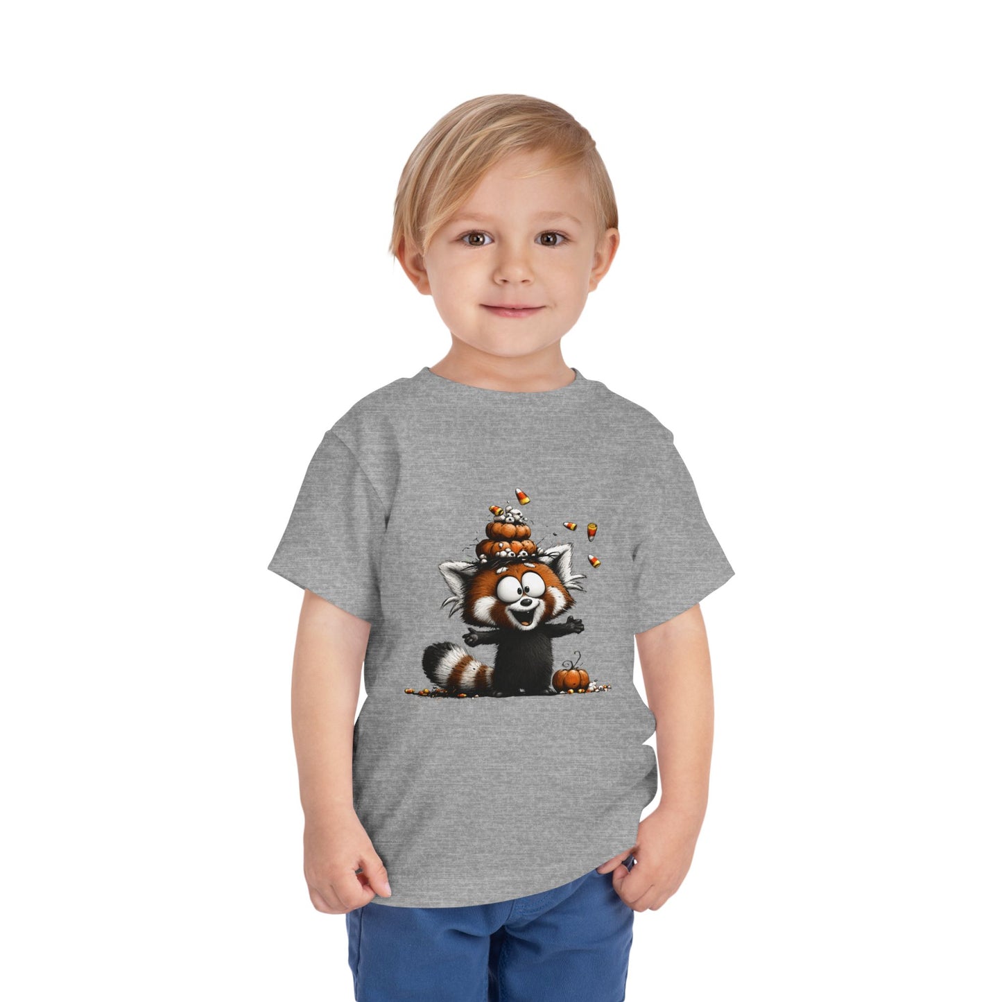 Red Panda Kids Halloween T-Shirt - Candy Corn & Pumpkins Toddler Tee