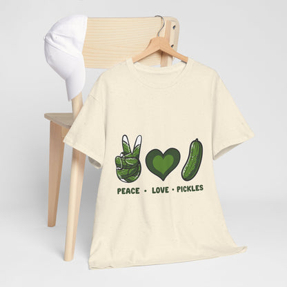 Peace Love Pickles Shirt - Funny Pickle Lover Gift, Retro Cucumber T-Shirt for Women & Men, Foodie Snack Tee with Hippie Vibes