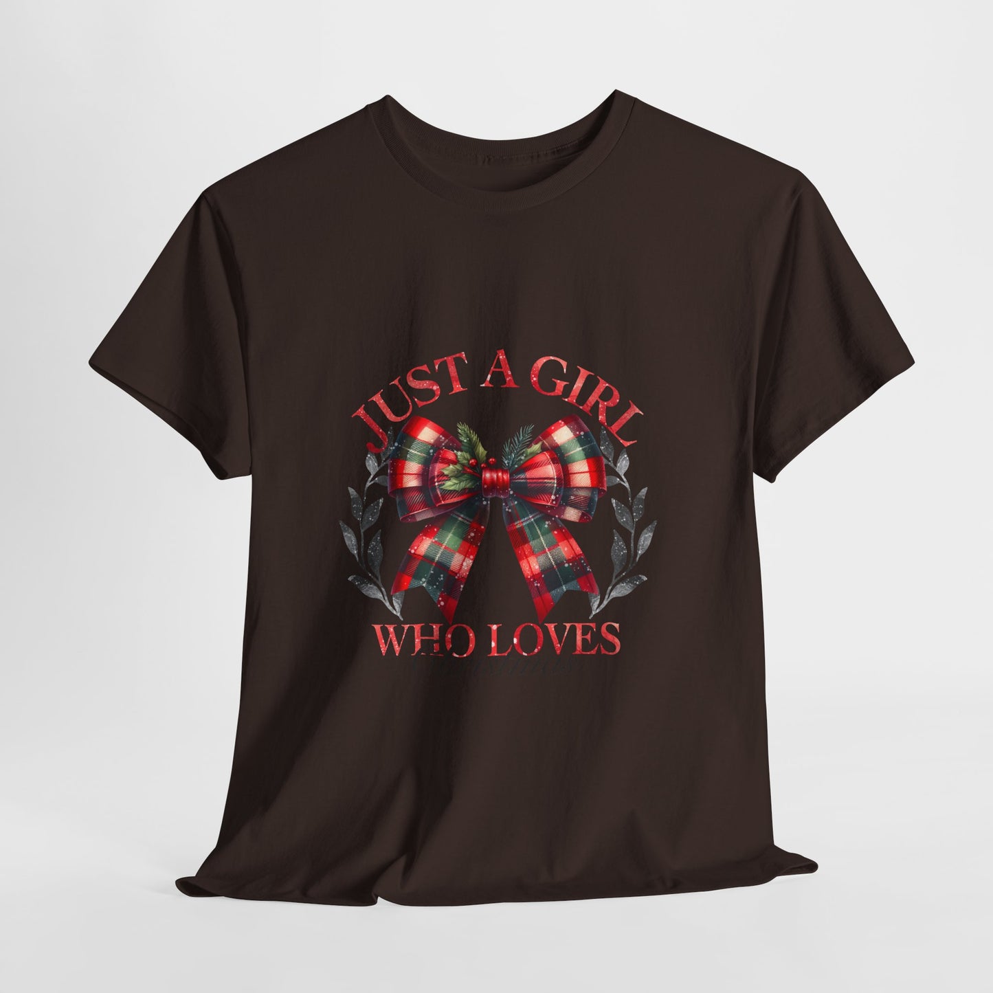 Just a Girl Who Loves Christmas - Tartan Plaid Bow Wreath Tee