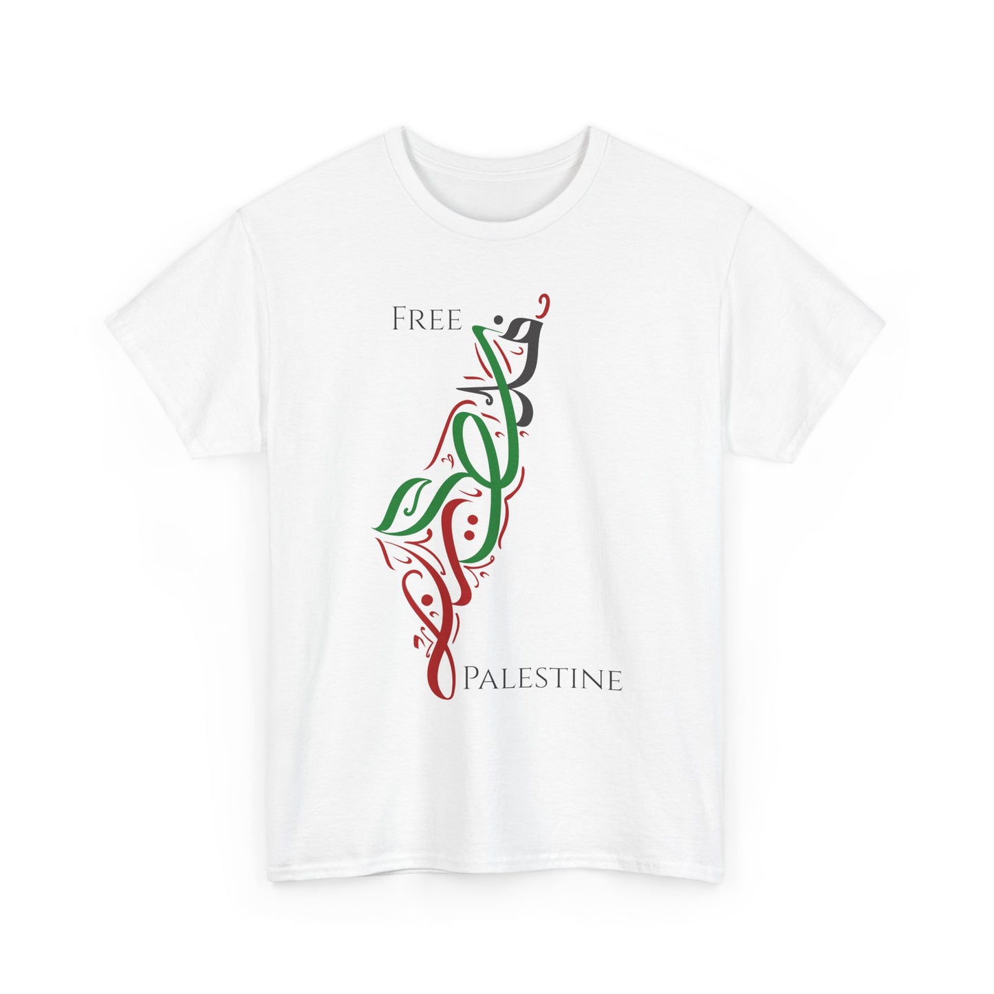 Free Palestine Map T-Shirt - Artistic Palestinian Calligraphy Solidarity Tee