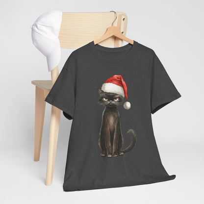 Black Cat Santa Hat Christmas Shirt - Grumpy Holiday Cat Tee