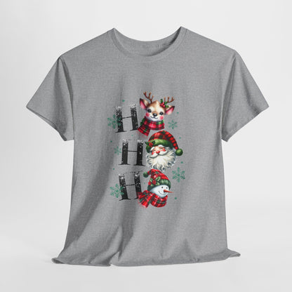 Ho Ho Ho Christmas Shirt - Cute Reindeer, Santa & Snowman Tee