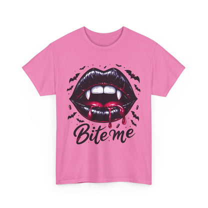 Bite Me Vampire Lips T-Shirt - Gothic Fangs & Bats Halloween Tee