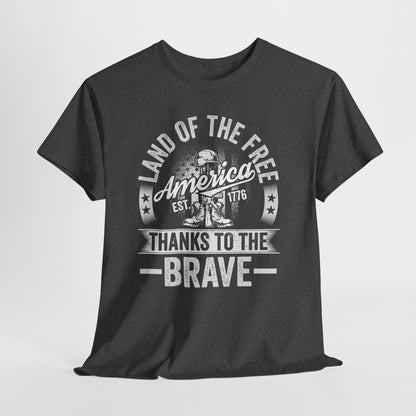 Land of the Free T-Shirt - Battlefield Cross & Flag Memorial Tee