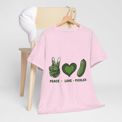 Peace Love Pickles Shirt - Funny Pickle Lover Gift, Retro Cucumber T-Shirt for Women & Men, Foodie Snack Tee with Hippie Vibes