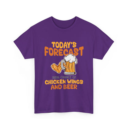 Today's Forecast 100% Chicken Wings & Beer T-Shirt - Funny Tailgate BBQ Tee