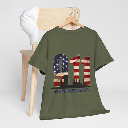 9/11 Memorial Shirt - American Flag NYC Skyline - We Will Never Forget Tribute T-Shirt