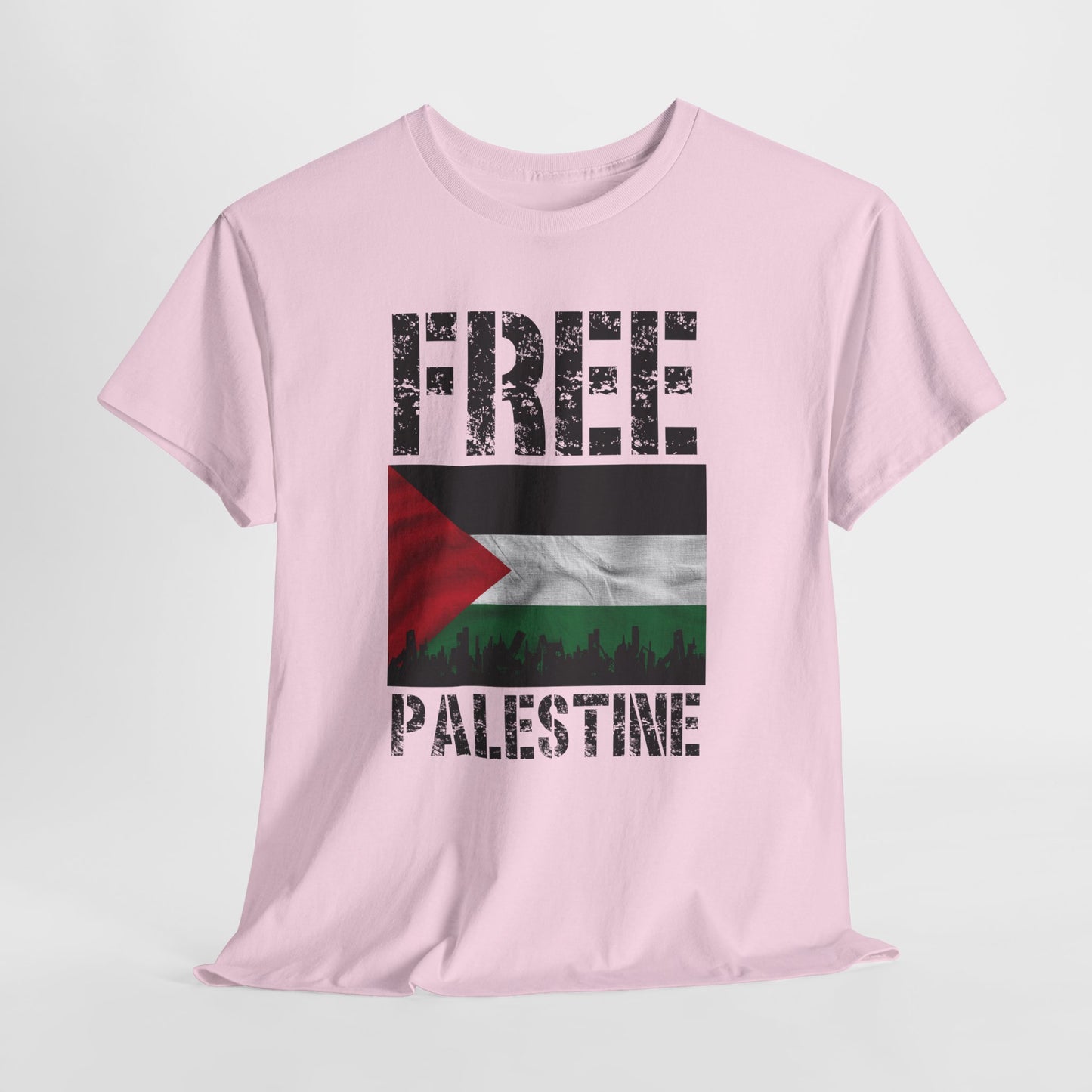 Palästinensisches Flaggen-Shirt mit Stadt-Skyline - Free Palestine Tee, Urban Grunge Protest T-Shirt für Aktivisten &amp; Menschenrechtsunterstützer