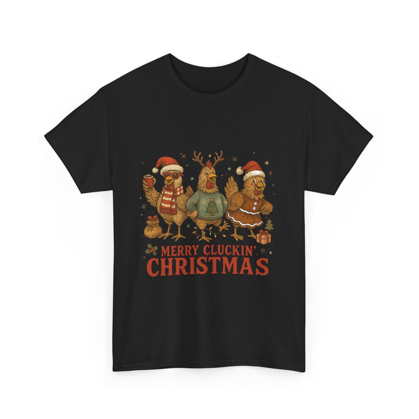 Merry Cluckin' Christmas Chicken T-Shirt - Funny Holiday Farm Tee
