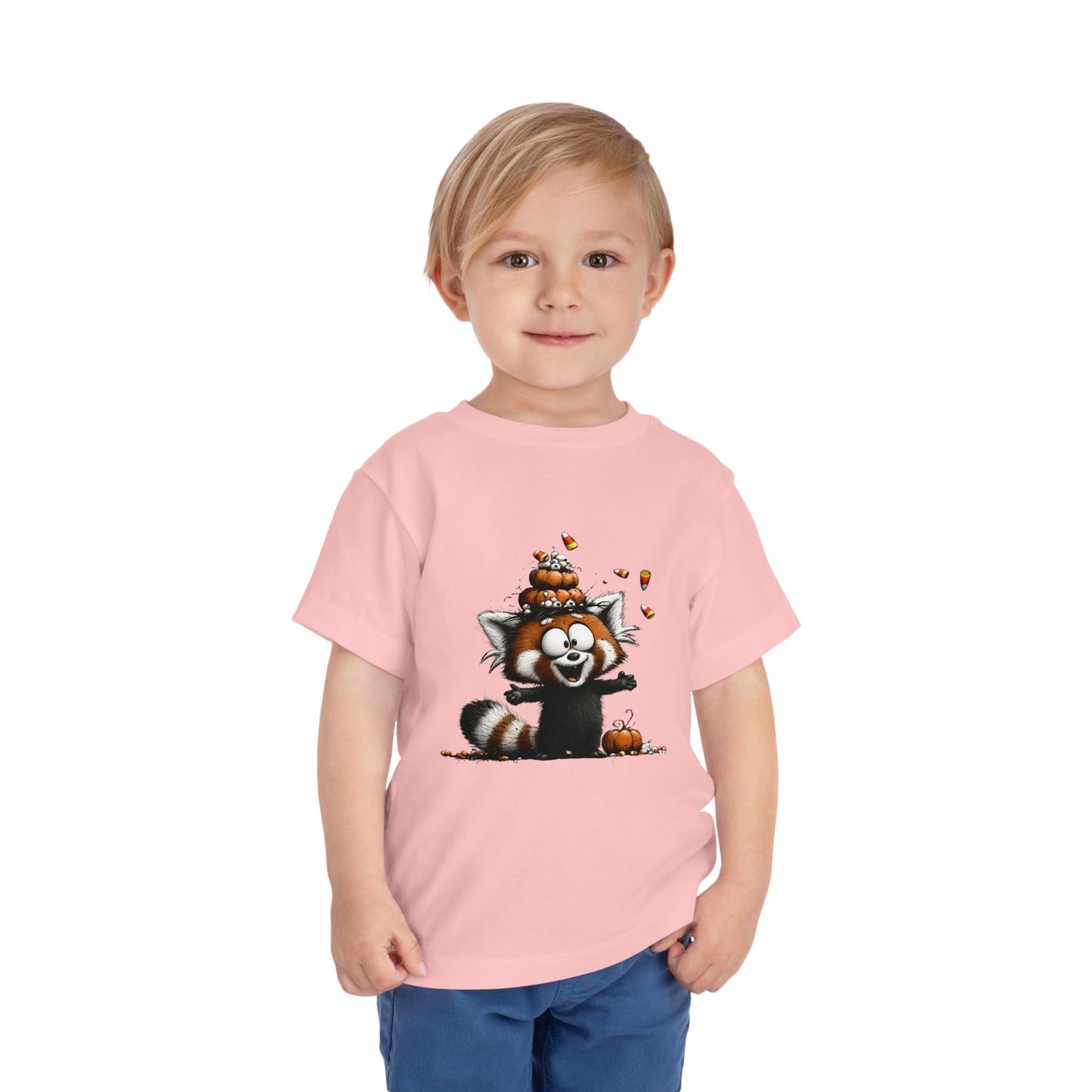 Red Panda Kids Halloween T-Shirt - Candy Corn & Pumpkins Toddler Tee