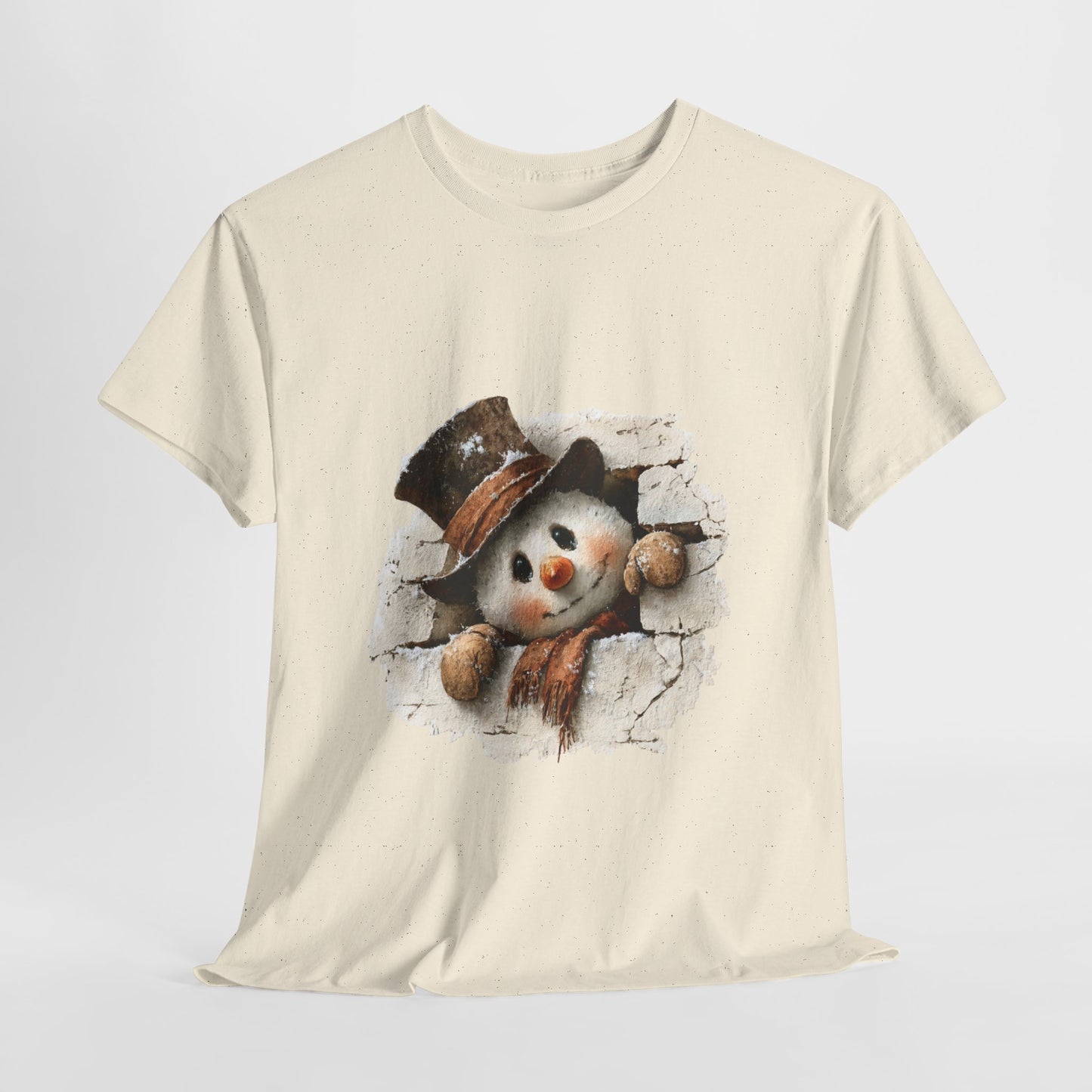 Peeking Snowman Christmas T-Shirt - Vintage Snowman in Torn Paper Tee