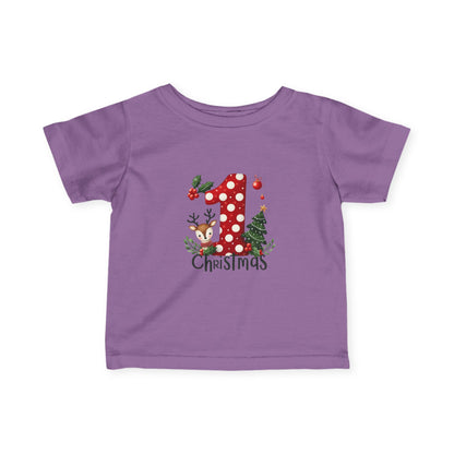 Baby’s First Christmas Polka Dot Infant T-Shirt – Reindeer & Tree Holiday Tee