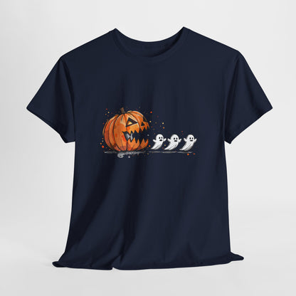 Pumpkin vs Ghosts Halloween T-Shirt - Jack-O-Lantern Chasing Ghosts