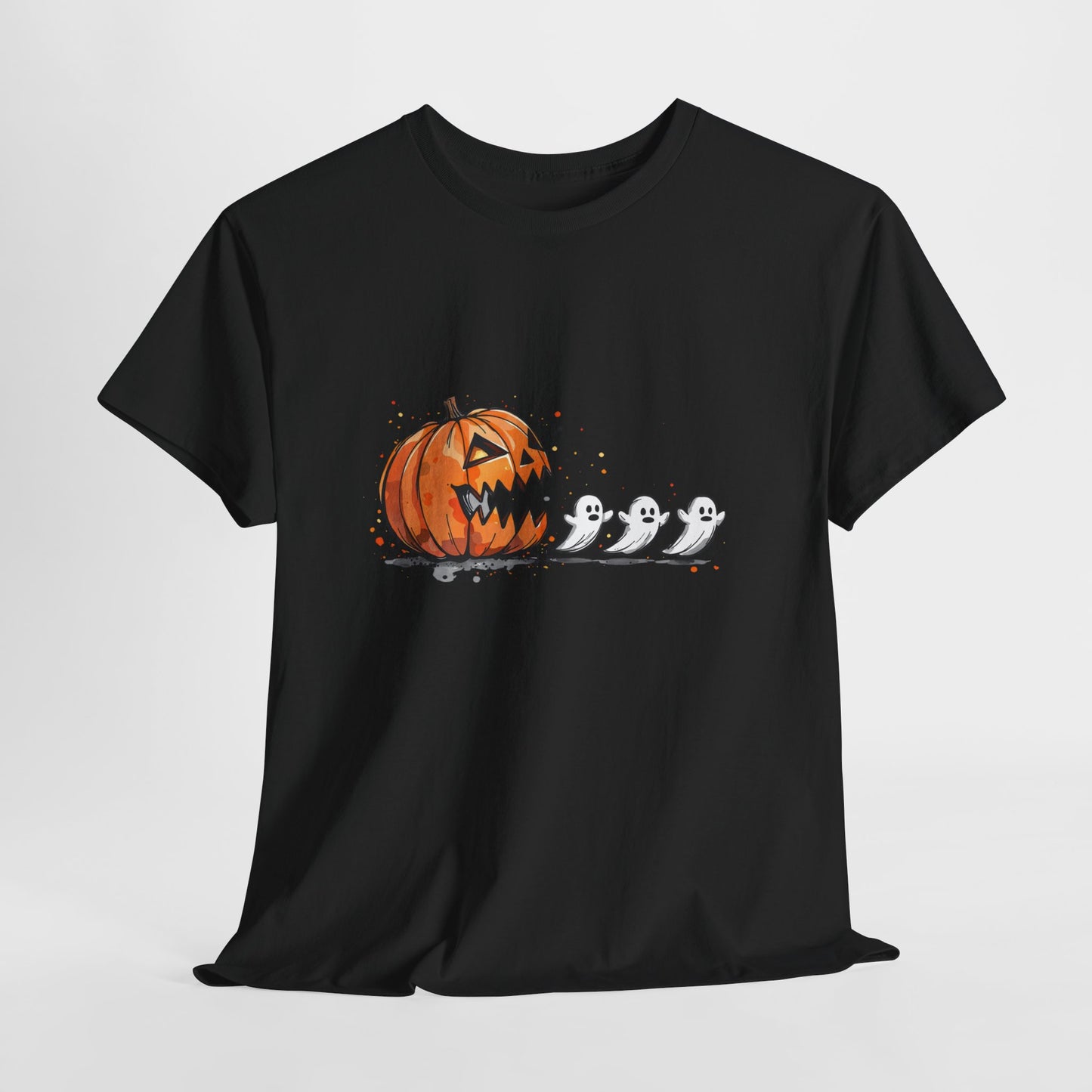 Pumpkin vs Ghosts Halloween T-Shirt - Jack-O-Lantern Chasing Ghosts