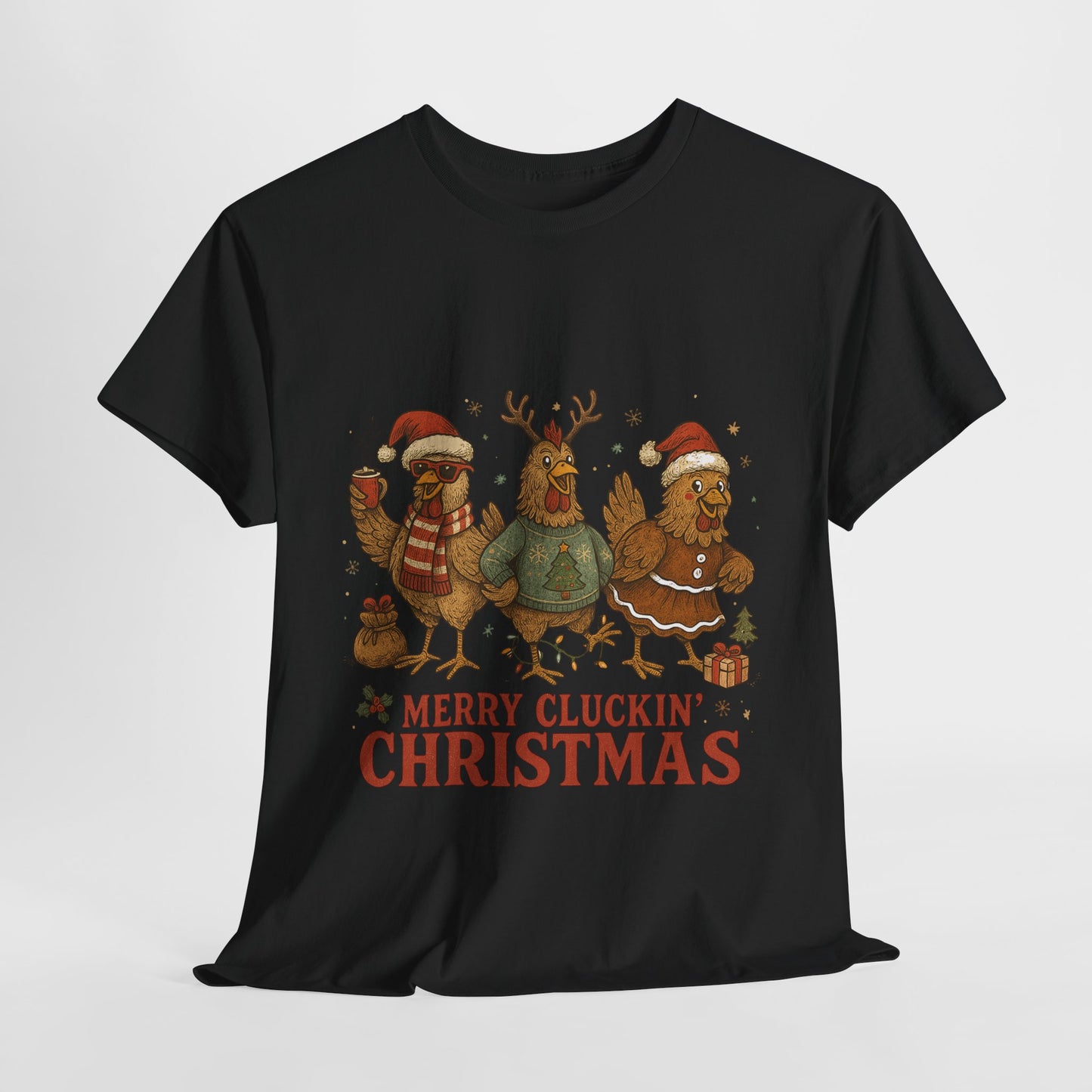Merry Cluckin' Christmas Chicken T-Shirt - Funny Holiday Farm Tee