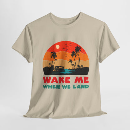 Wake Me When We Land T-Shirt - Funny Jet Lag Travel Retro Sunset Tee