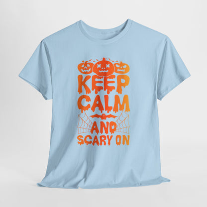 Keep Calm and Scary On - Halloween T-Shirt Pumpkin Bat
