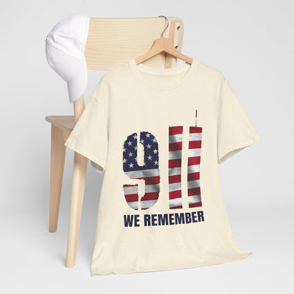 9/11 We Remember T-Shirt - American Flag Twin Towers Memorial Tee
