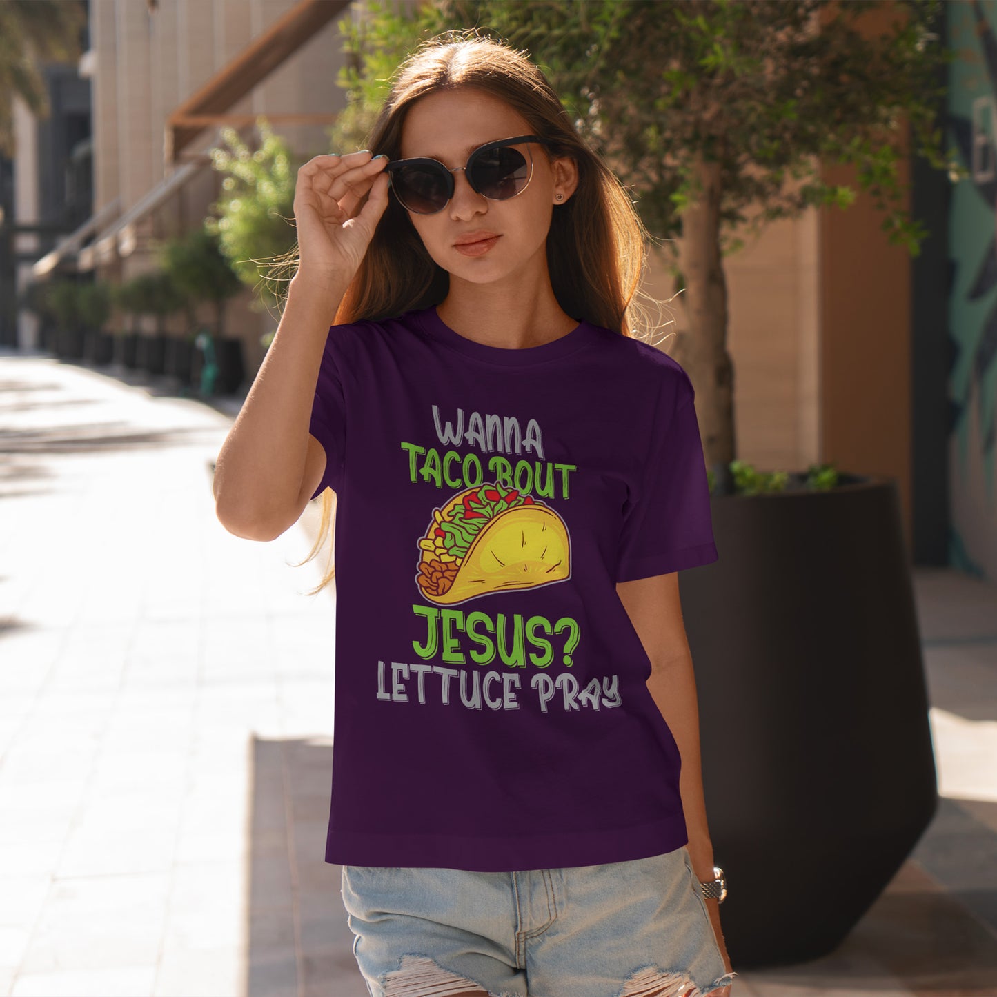 Wanna Taco ’Bout Jesus T-Shirt - Lettuce Pray Funny Christian Tee