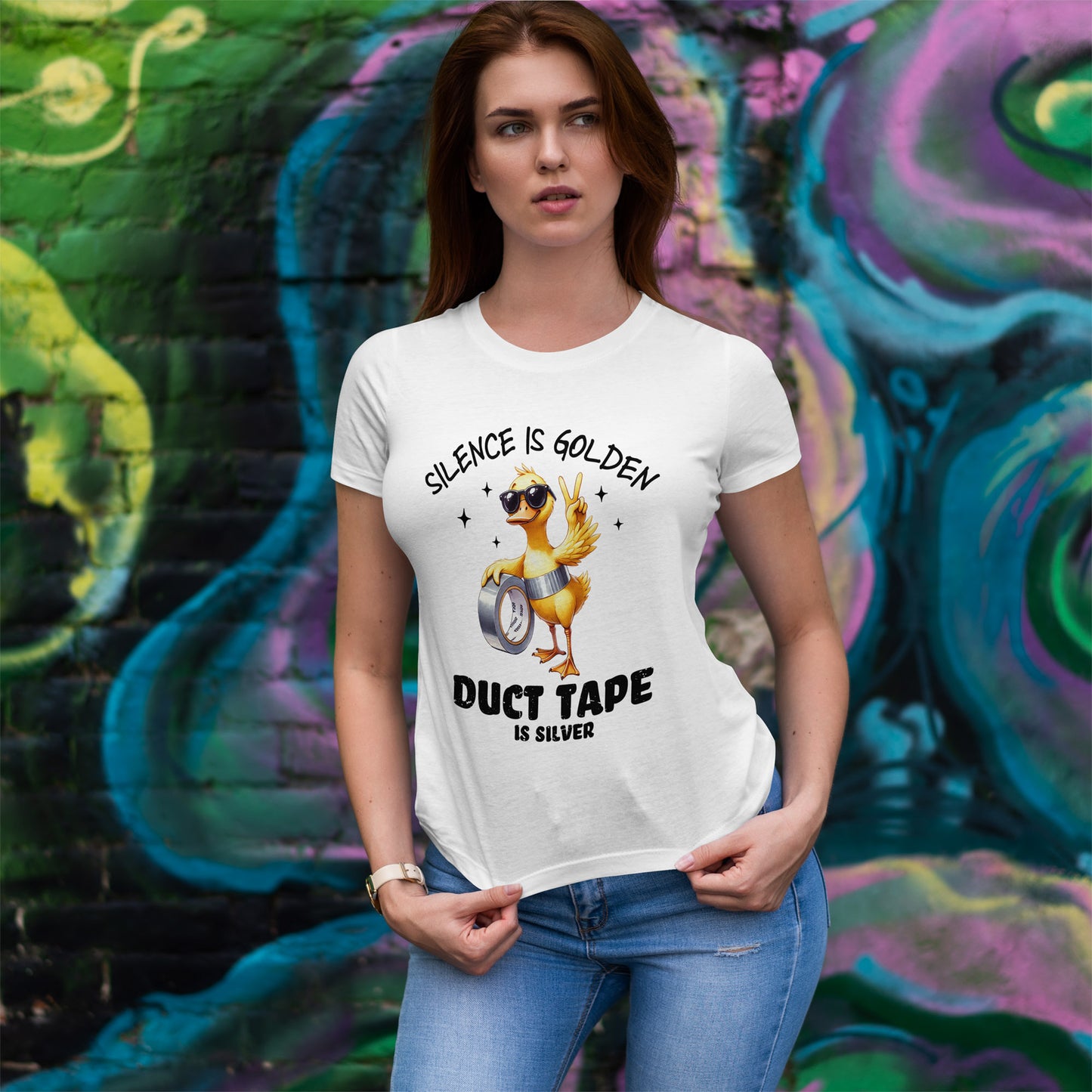 Silence Is Golden Duct Tape T-Shirt - Funny Duck Tee