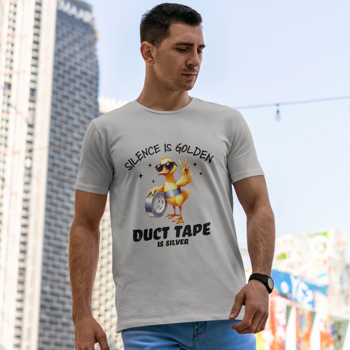 Silence Is Golden Duct Tape T-Shirt - Funny Duck Tee