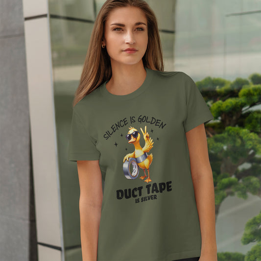 Silence Is Golden Duct Tape T-Shirt - Funny Duck Tee