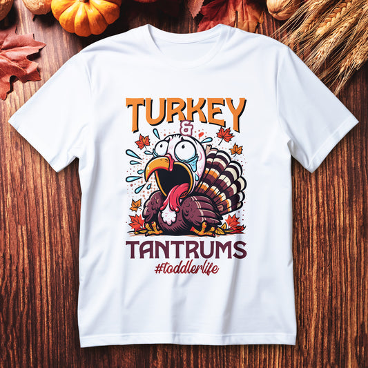 turkey and tantrums t-shirt, funny thanksgiving toddler life tee
