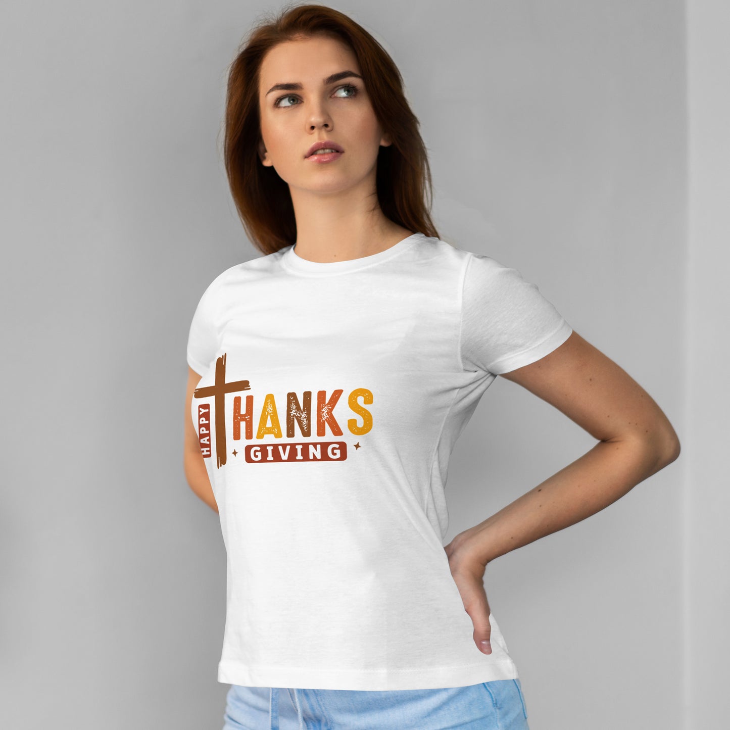 Christian Thanksgiving T-Shirt - Faith-Based “THANKS” Cross Jesus Tee
