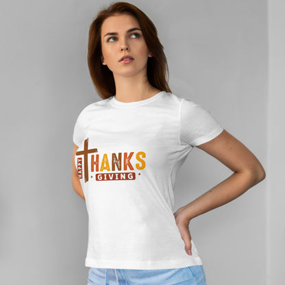 Christian Thanksgiving T-Shirt - Faith-Based “THANKS” Cross Jesus Tee