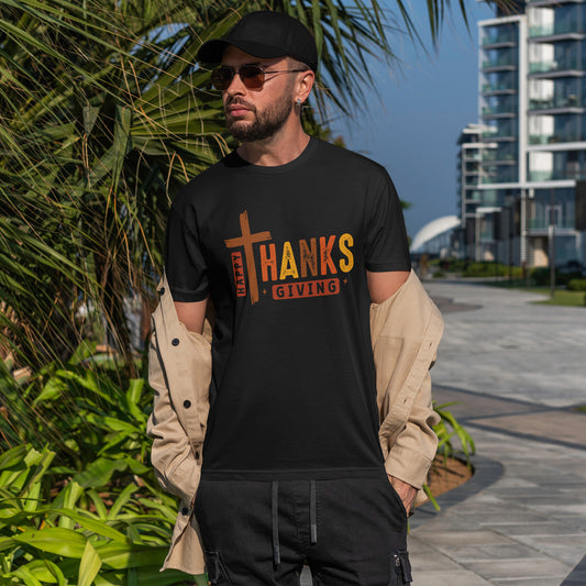 Christian Thanksgiving T-Shirt - Faith-Based “THANKS” Cross Jesus Tee