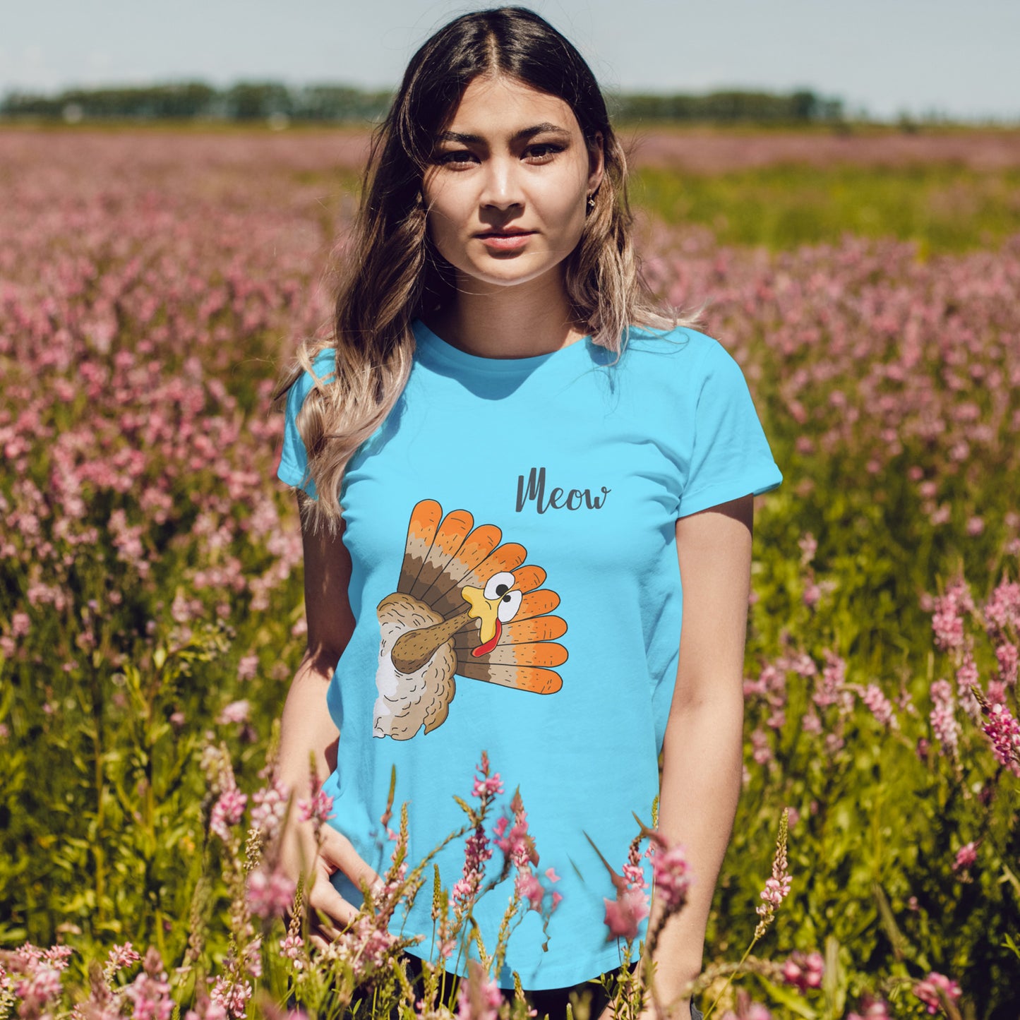 Funny Cat Turkey T-Shirt - Thanksgiving Meow Cat Lover Tee
